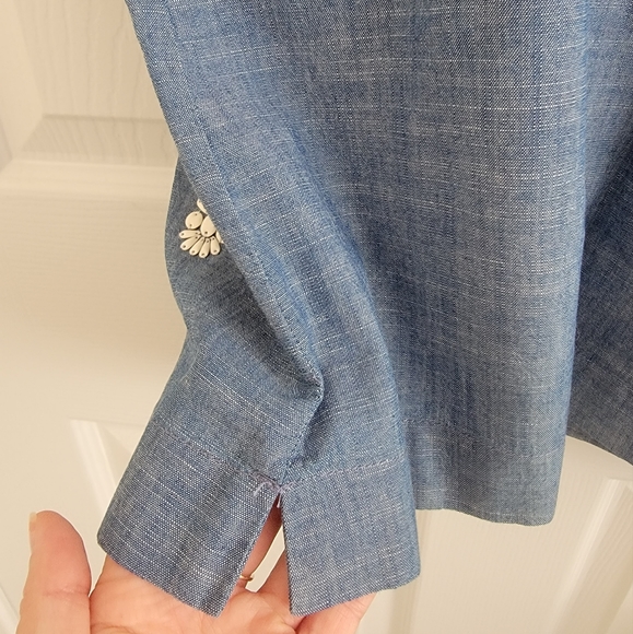 J. Crew Chambray Embellished Tie Shoulder Top, XS - Picture 7 of 13